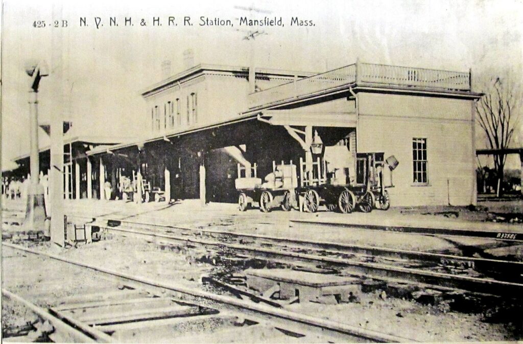 Vintage postcard of the railroad station in Mansfield, Massachusetts, 1908